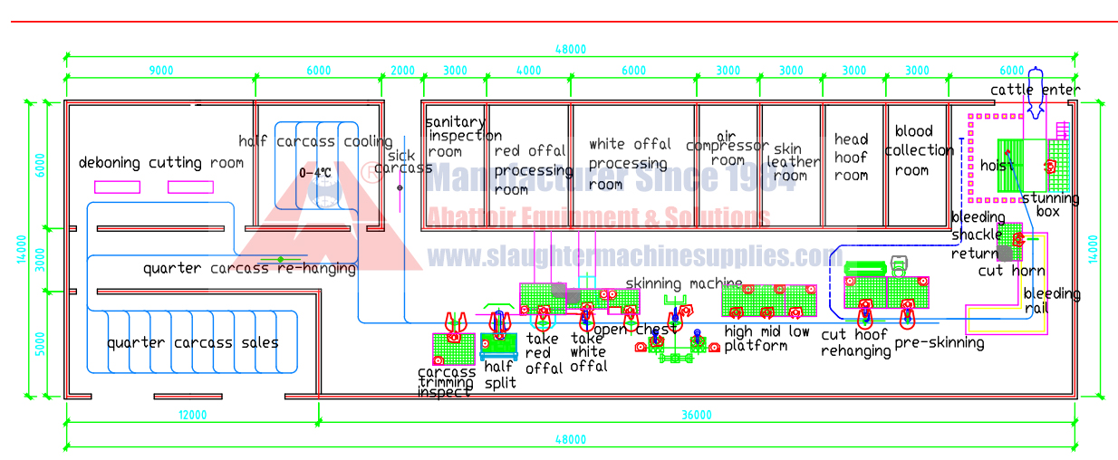 50-100 cattle abattoir design cow slaughterhouse design slaughtering equipment manufacturer